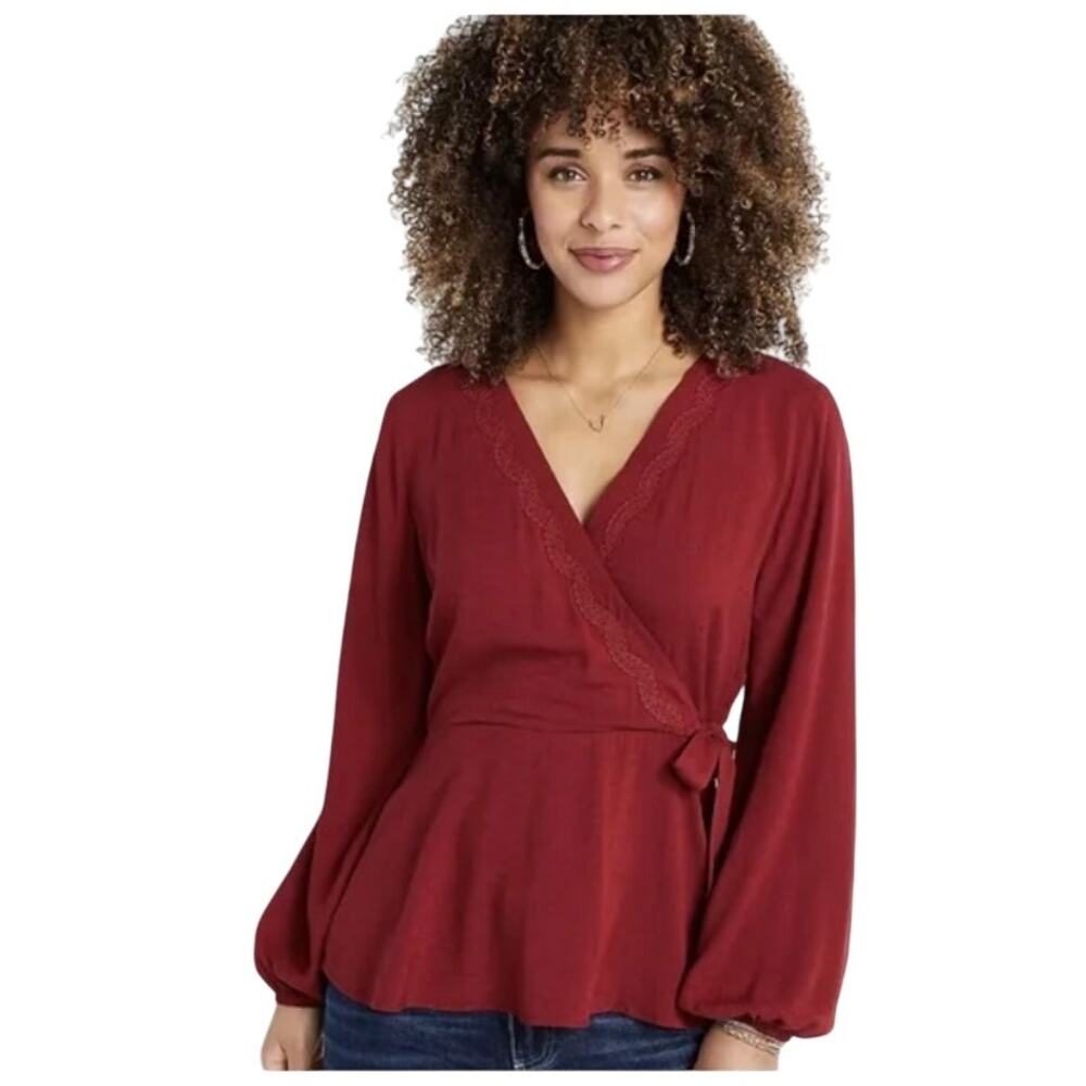 Maurices Crochet Wrap Top Size Small V-Neck Boho Fairy Cottage Peasant Casual